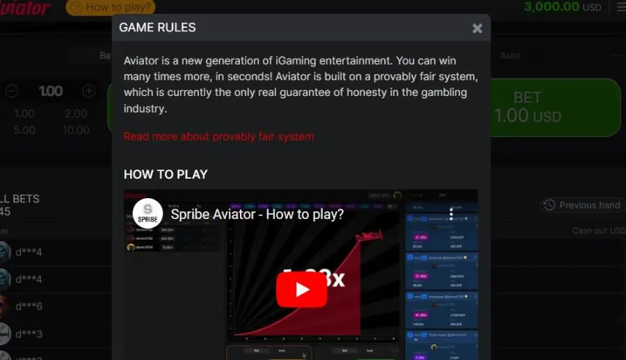 Aviator Demo features